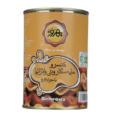 کنسرو مایه ماکارونی و لازانیا با سویا و قارچ بهروز 390 گرمی