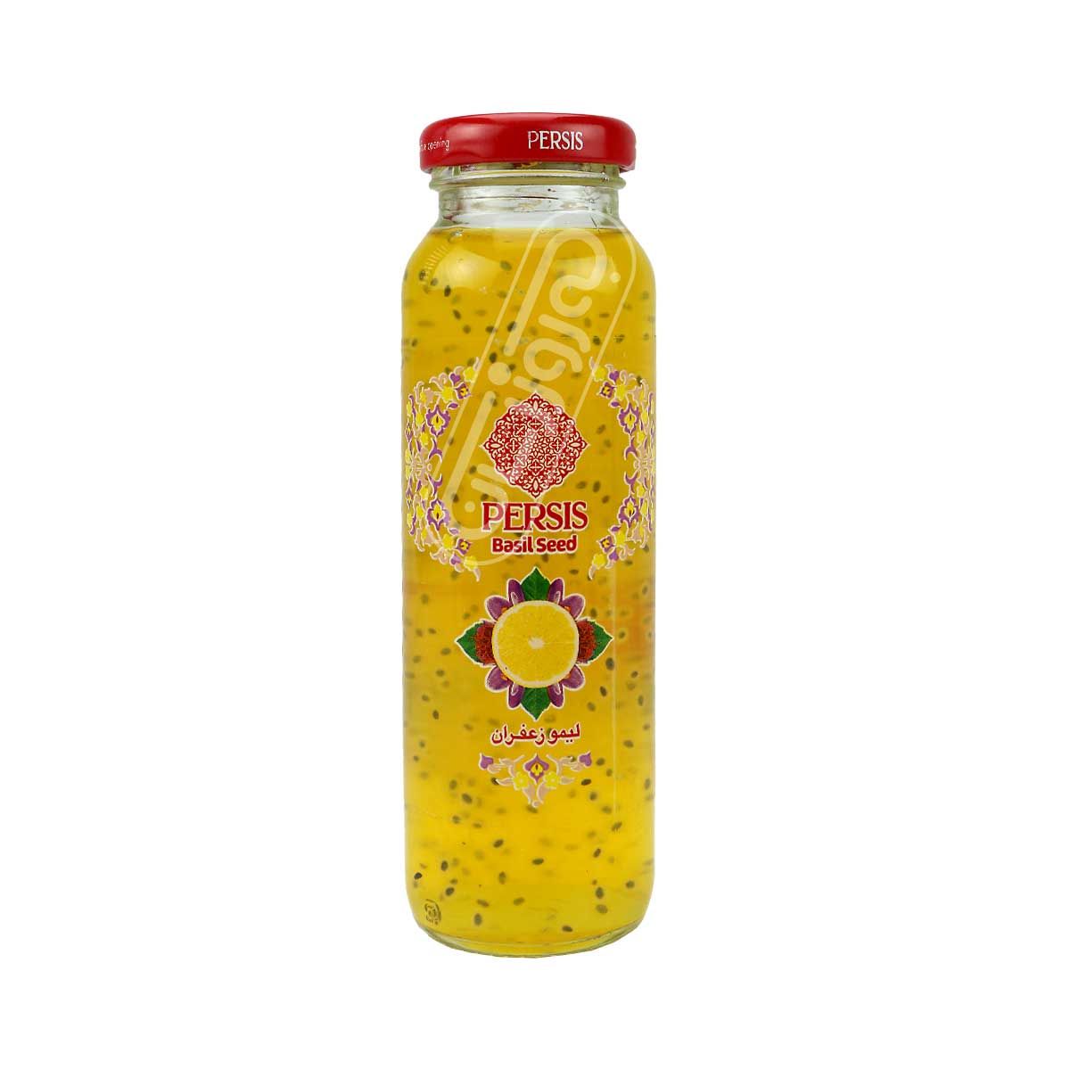 نوشیدنی بدون گاز لیمو با طعم زعفران حاوی دانه های ریحان پرسیس 200 سی سی