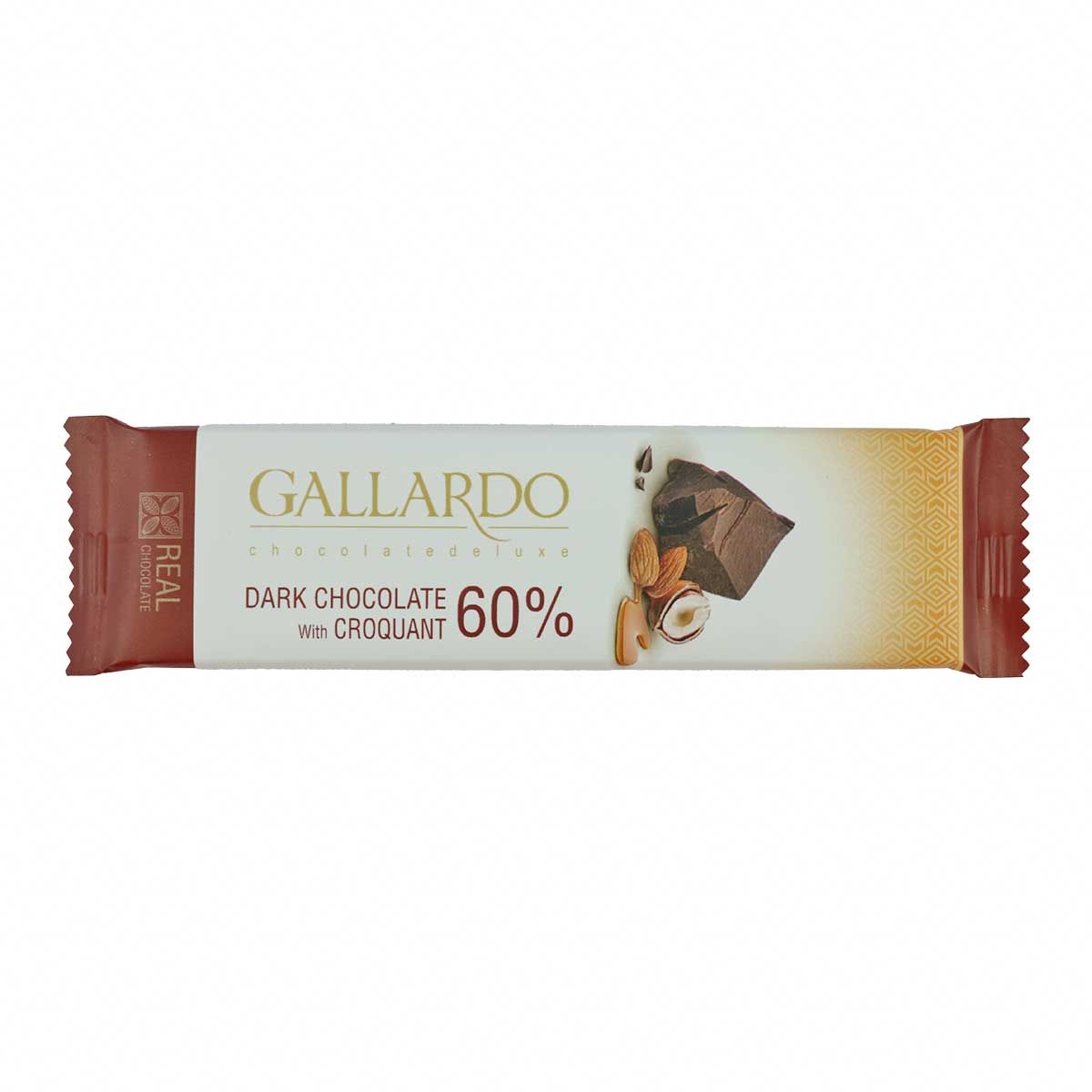 شکلات تلخ 60 % با مغزی کروکانت گالاردو فرمند 23 گرمی
