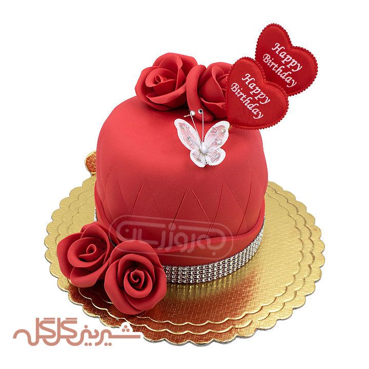 کیک قرمز گل دار گل گله