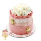 کیک صورتی با تزیین گل لیسن توس سفید شیرین کده یاس 